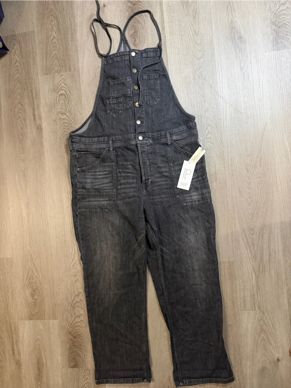 Pilcro Anthropology Black Denim Overall Jumpsuit with Button Front